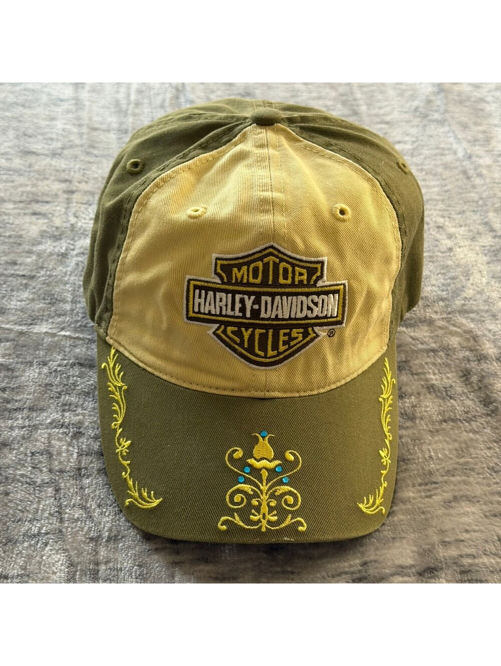 Harley-Davidson Baseball Cap Adjustable Olive Green Khaki Orlando Florida Floral